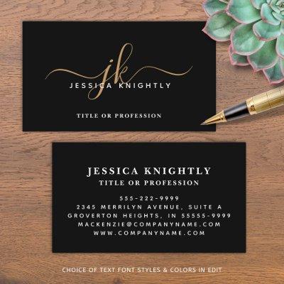 Elegant Black Gold Monogram Script Initials