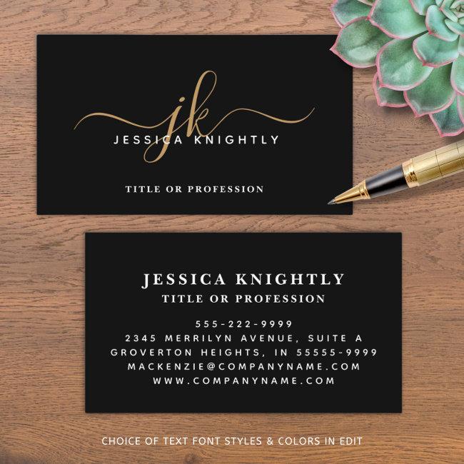 Elegant Black Gold Monogram Script Initials
