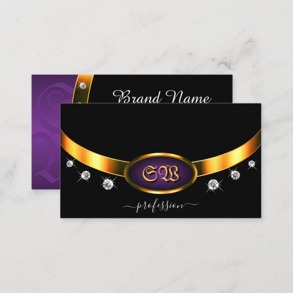 Elegant Black Gold Purple with Monogram Diamonds
