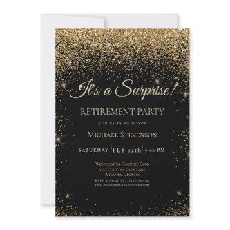 Elegant Black Gold Surprise Retirement Party Invitation