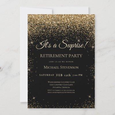 Elegant Black Gold Surprise Retirement Party Invitation