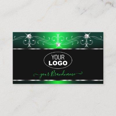 Elegant Black Green Ornate Sparkle Jewels Add Logo