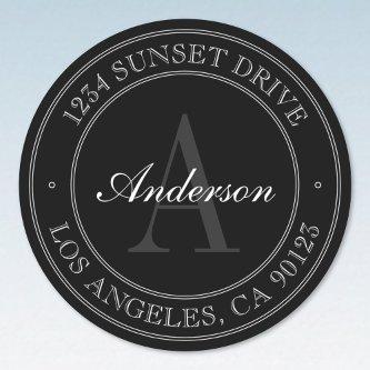Elegant Black Grey & White Monogrammed Classic Round Sticker