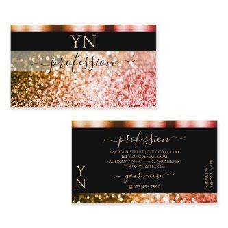 Elegant Black Orange Pink Sparkle Glitter Monogram