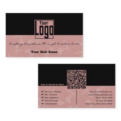 Elegant Black & Pink Hair Salon Logo QR Code