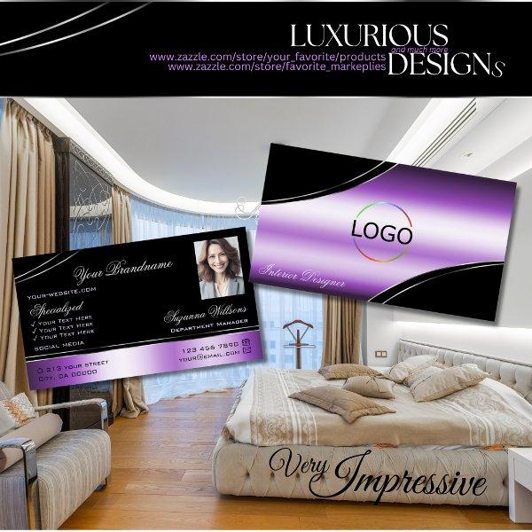 Elegant Black Purple Curved Decor Lines Logo Photo