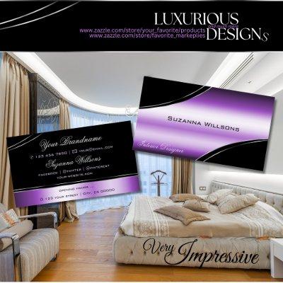 Elegant Black Purple Curved Decor Lines Shimmering