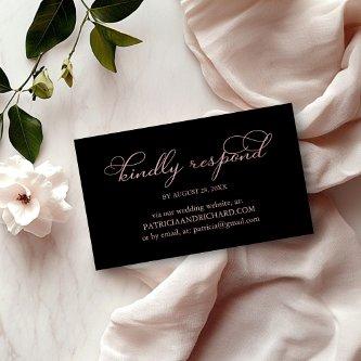 Elegant Black Rose Gold Script Wedding Online RSVP