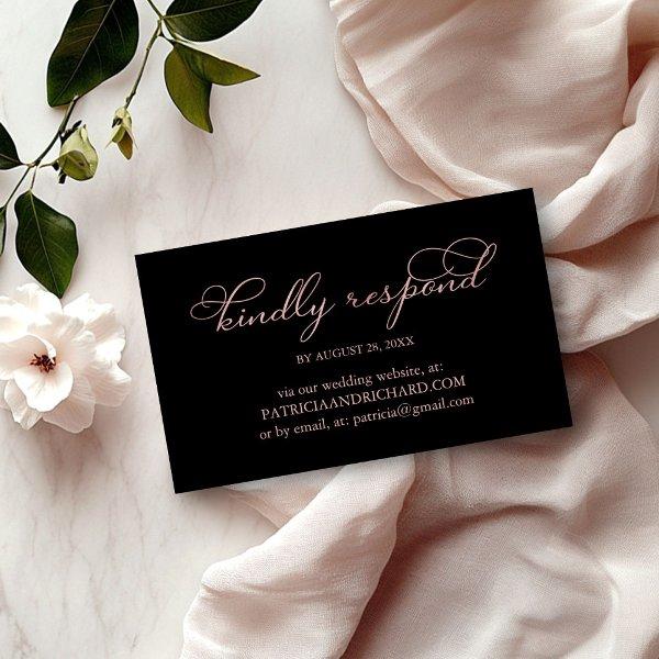 Elegant Black Rose Gold Script Wedding Online RSVP