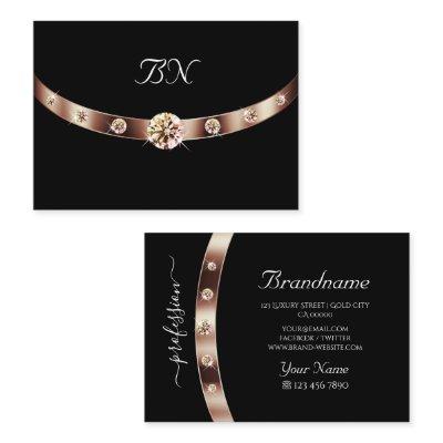 Elegant Black Rose Gold with Monogram and Diamonds