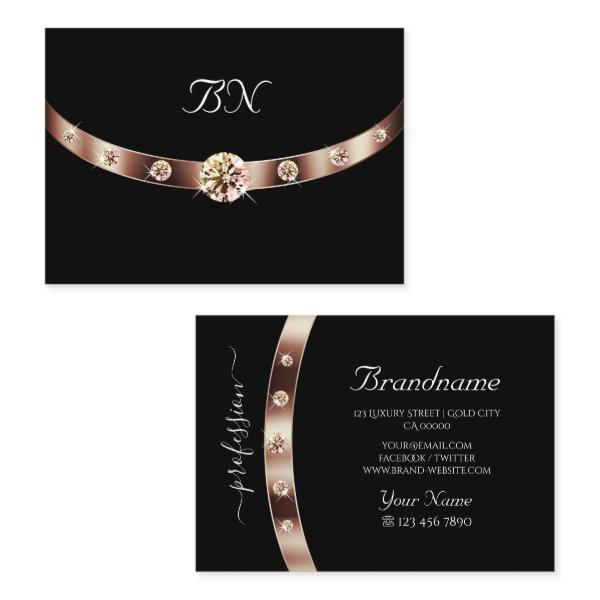 Elegant Black Rose Gold with Monogram and Diamonds
