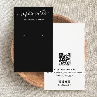Elegant Black Script  QR Code Earring Display