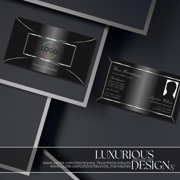 Elegant Black Silver Decor with Logo and Photo