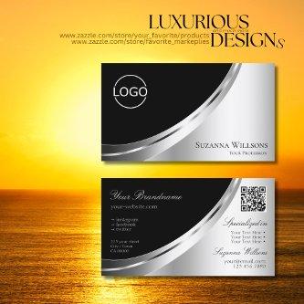 Elegant Black Silver Decor with Logo and QR Code