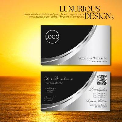 Elegant Black Silver Decor with Logo and QR Code