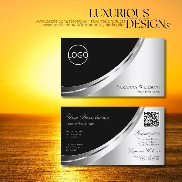 Elegant Black Silver Decor with Logo and QR Code