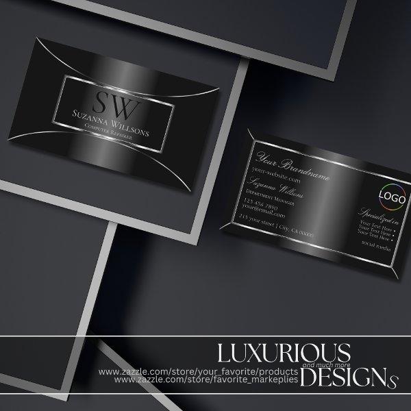 Elegant Black Silver Decor with Monogram and Logo