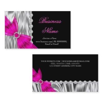 Elegant Black Silver Silk Hot Pink Bow