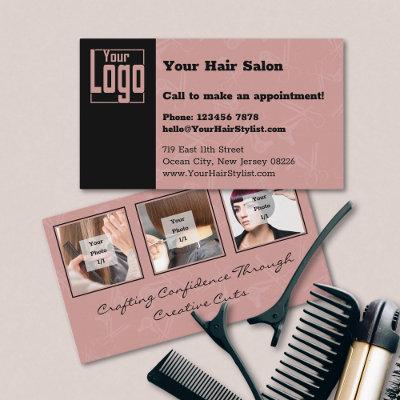 Elegant Black & Tuscany Pink Hair Salon Logo