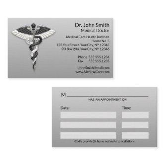 Elegant Black White Caduceus Classy Noble Medical Appointment Card