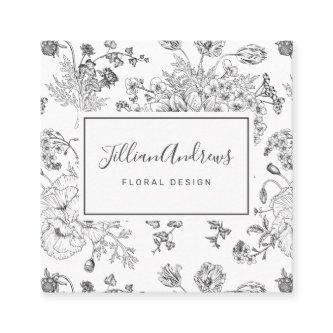 Elegant Black White Floral Design Professional Square