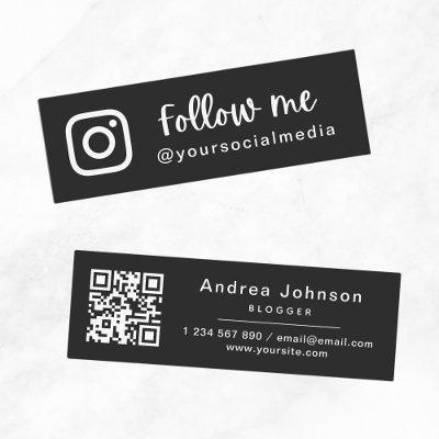 Elegant Black & White Follow Social Media QR Code  Mini