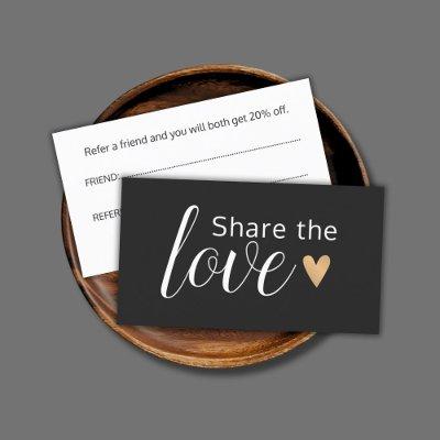 Elegant Black White Gold Heart Beauty Salon Referral Card