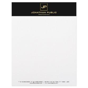 Elegant Black White Gold Monogram Modern Template Letterhead