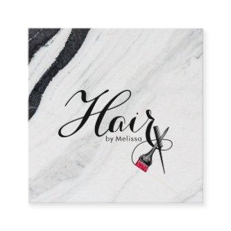 Elegant Black & White Marble Hair By Name QR Code Square