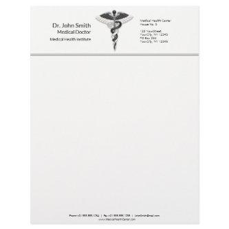 Elegant Black White Medical Classy Noble Caduceus Letterhead