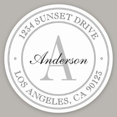 Elegant Black & White Monogram Address Classic Round Sticker