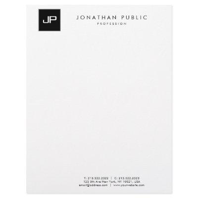 Elegant Black White Monogram Minimalist Template Letterhead