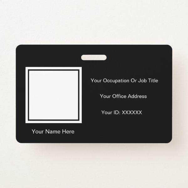 Elegant Black White Photo Text Templates Employee Badge