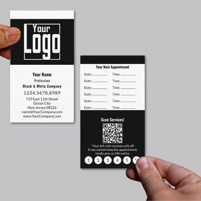 Elegant Black & White Portrait Format Loyalty & Appointment Card