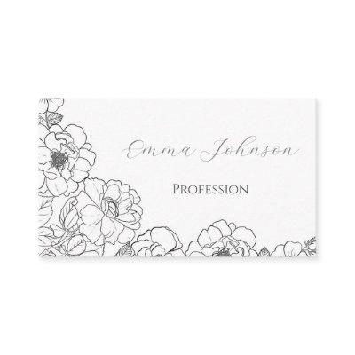 Elegant Black White Roses Line art Floral