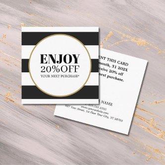 Elegant Black White Stripes Golden Circle Salon Discount Card
