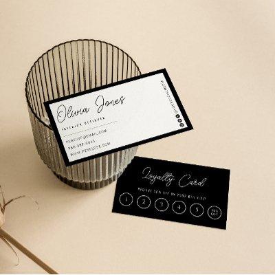 Elegant Black & White Trendy Modern 6 Punch Loyalty Card