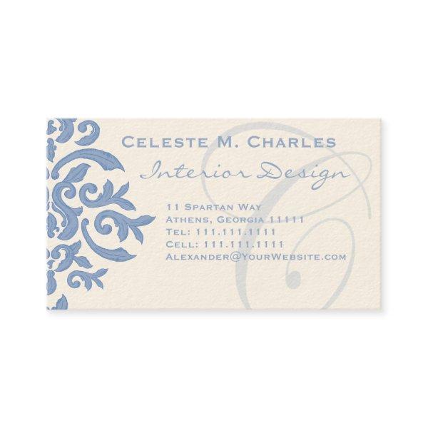 Elegant Blue and Cream Damask Letter C