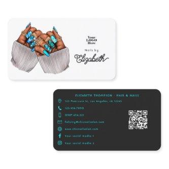 Elegant Blue Black Woman Nail Salon Branding Desig