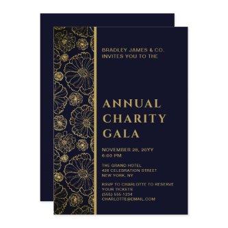 Elegant Blue Botanical Charity Event Gala Party Invitation