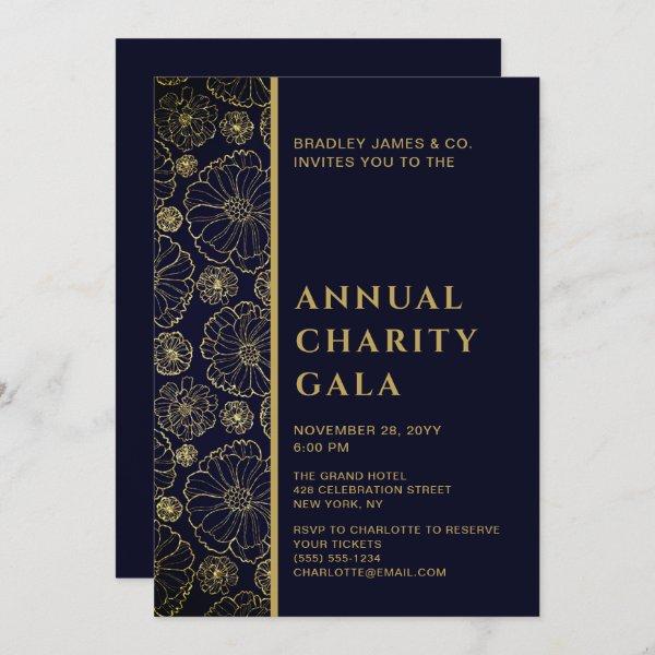 Elegant Blue Botanical Charity Event Gala Party Invitation