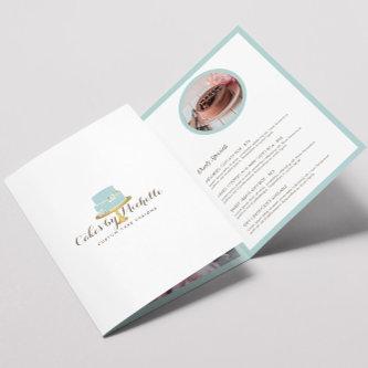 Elegant Blue Cake with Florals Bakery Brochure