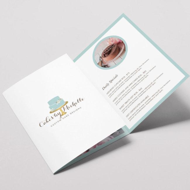 Elegant Blue Cake with Florals Bakery Brochure