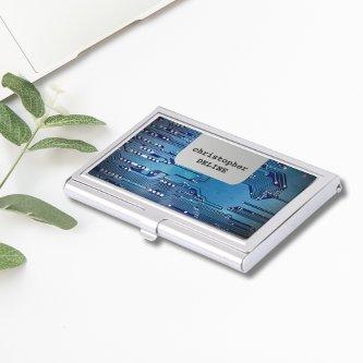 Elegant Blue Computer Circuit Board High Tech  Holder