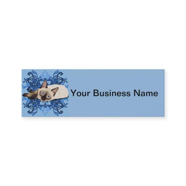 Elegant Blue Floral Siamese Cat Pretty Feline Mini