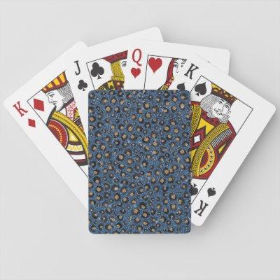 Elegant Blue Glitter Black Gold Leopard Print Playing Cards