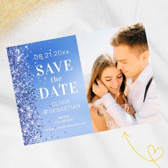 Elegant Blue Glitter Photo Wedding Save The Date