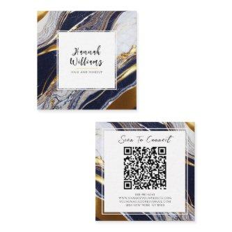 Elegant Blue Gold Glitter QR Code Abstract Marble Square