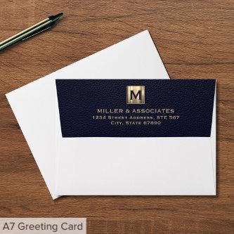 Elegant Blue Gold Initial Logo Return Address Envelope