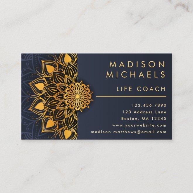 Elegant Blue Gold Mandala Life Coach